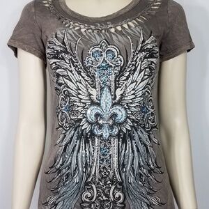 gray embellished tee braided collar ladies Small